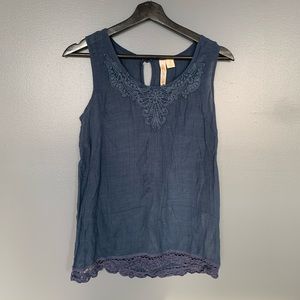 Adiva Crochet Front Tank Blue Size Small